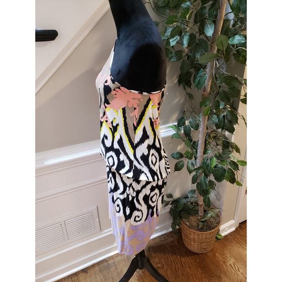 Tibi Knee Length Dress Womens Size Medium Multicolor Geometric One Shoulder Off - Picture 14 of 14